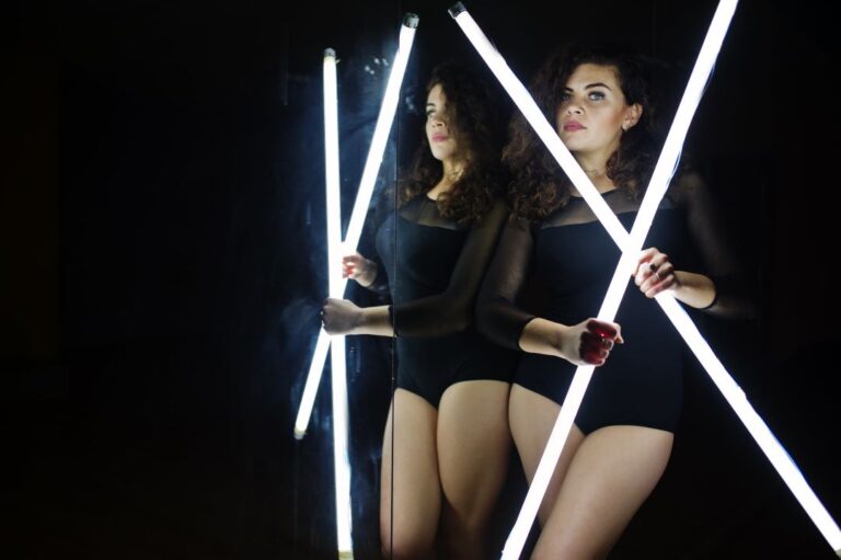 female reflection in mirror